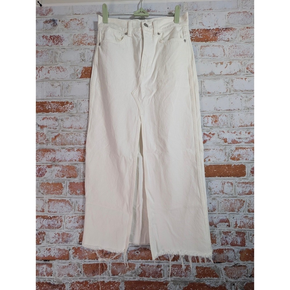 Madewell Denim Maxi Skirt Womens 24 White Frayed Hem Front Slit High Rise 1056